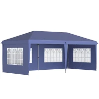 Outsunny Faltpavillon 6 x 3 m, halboffen, abnehmbare Seitenwände, große Fenster, Tragetasche, Stahlrahmen, blau(m-1)