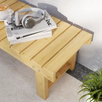 Outsunny Wooden Garden Bench, 2 Seater Outdoor Bench, Fir Wood Backless Patio Loveseat with Slatted Seat for Park, 110 x 38 x 35 cm, Natural(m-9)