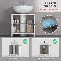 kleankin Modern Bathroom Sink Cabinet, Floor Standing Under Sink Cabinet, Freestanding Storage Cupboard with Adjustable Shelf, Double Doors, Antique White(m-4)