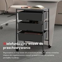 HOMCOM Boczny wózek na kółkach z 3 koszami do przenoszenia i przechowywania, wózek kuchenny, 40,8 dł. x 33,5 szer. x 60,5 wys. cm, Czarny(m-4)