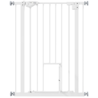 PawHut Barrera de Seguridad para Perros Barrera para Mascotas Extensible con Puerta Pequeño Cierre Automático y Sistema de Doble Bloqueo para Puerta Pasillo Escalera 74-80x91,4 cm Blanco