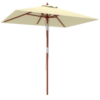 Outsunny Sombrilla de Jardín Rectangular 200x150x235 cm Inclinable con Anti-UV y Poste de Madera para Terraza Patio Beige