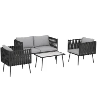 Outsunny 4-Piece Garden Furniture Set with Cushions - Light Grey(m-1)