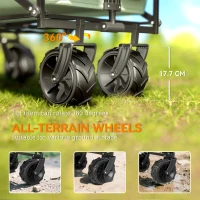 Outsunny Folding Trolley Cart Storage Wagon Beach Trailer 4 Wheels with Handle Overhead Canopy Cart Push Pull for Camping, Green(m-6)