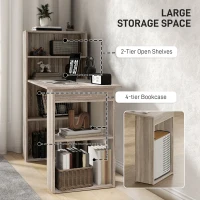 HOMCOM 120cm Computer Desk, Wooden PC Laptop Table with 6-Tier Storage Bookshelves, Home Office Working Study Desk, Writing Workstation, Grey(m-5)