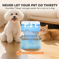 PawHut 3.2L Cat Water Fountain for Drinking, Cat Fountain Stainless Steel with Visible Water-Level Window, Ultra-Silent Pump(m-6)