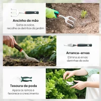 Outsunny Conjunto de Ferramentas para Jardim de 9 Peças Ferramentas de Jardinagem com Tesouras de Podar com Bloqueio e Bolsa Verde e Preto(m-7)