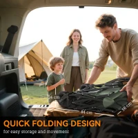 Outsunny Folding Trolley Cart Storage Wagon Beach Trailer 4 Wheels with Handle Overhead Canopy Cart Push Pull for Camping, Green(m-4)