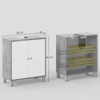 kleankin Under Sink Cabinet, Bathroom Vanity Unit, Storage Cupboard with Adjustable Shelves, White and Grey(m-3)