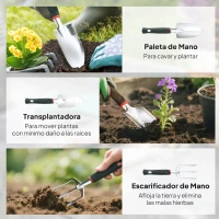 Outsunny Juego de Herramientas Jardinería de 9 Piezas de Aluminio con Tijeras de Podar con Bloqueo Seguro Bolsa de Jardín Ligera(m-6)