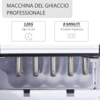 HOMCOM Macchina del Ghiaccio per Casa Autopulente Professionale 2L, 9 Cubetti in 8 Minuti, Fabbricatore Ghiaccio 90W Nero 21.2x29.5x32.6cm(m-5)