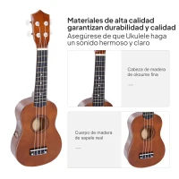 HOMCOM Ukelele de 21 Polegadas para Iniciantes com cordas de nylon 53x17.5x6.2cm marrom(m-5)
