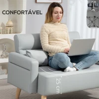 HOMCOM Sofá de 2 Lugares Estofado em Couro Sintético Sofá de Sala de Estar com Braços Acolchoados e Pernas de Madeira 117x78x78 cm Cinza(m-4)