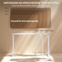 HOMCOM Elektrisches Schreibtischgestell, höhenverstellbar, mit Speicherfunktion, Stahl, Weiß(m-8)