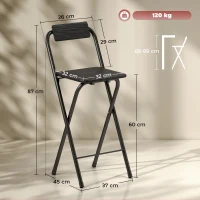 HOMCOM Lot de 2 tabourets de bar pliables avec dossier et repose-pieds, cadre en acier, 87 cm de haut, noir(m-3)