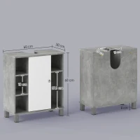 kleankin Mobiletto Sottolavandino con Intaglio a U e 6 Ripiani in Legno, 60x30x68cm - Bianco, Grigio(m-3)