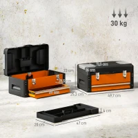 HOMCOM Werkzeugkiste leer, 49,7 x 25,3 x 23 cm Werkzeugkasten mit Schublade, Mini-Box Stahl Orange(m-3)