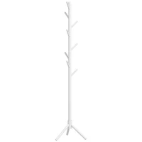 HOMCOM Cabide de Pé de Madeira com 8 Ganchos para Pendurar Roupa e Bolsas para Corredor Entrada 40x40x165 cm Branco(m-1)