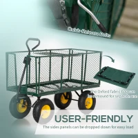 Outsunny Large 4 Wheel Heavy Duty Garden Cart Truck Trolley Wheelbarrow with Handle and Metal Frame - Green(m-6)