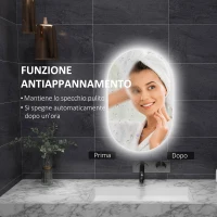 kleankin Specchio Bagno LED Antiappannamento con Luminosità Regolabile, in Vetro e Alluminio, 81x51x4.5 cm(m-5)