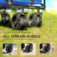 Outsunny Folding Trolley Cart Storage Wagon Beach Trailer 4 Wheels with Handle Overhead Canopy Cart Push Pull for Camping, Blue(m-6)