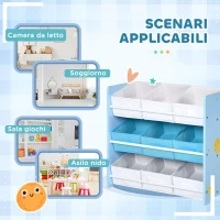 ZONEKIZ Mobiletto Portagiochi con 9 Cestini Rimovibili in MDF e Tessuto, 63x30x60cm, Azzurro(m-7)