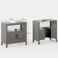 kleankin Mobile Sottolavabo con Armadietto a 2 Ante e Ripiani in Legno 60x30x60cm, Grigio(m-3)