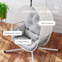 Outsunny Hanging Egg Chair Outdoor Indoor, Swing Hammock Chair with Stand, Cushions, Lumbar Pillow, Adjustable Height and Steel Frame for Garden Patio Lounge Porch, Light Grey(m-5)