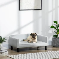 PawHut Hondenbank met zachte bekleding huisdierbank hondenbed kattenbank met houten poten(m-10)