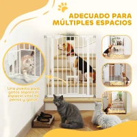 PawHut Barrera de Seguridad para Perros Barrera para Mascotas Extensible con Puerta Pequeño Cierre Automático y Sistema de Doble Bloqueo para Puerta Pasillo Escalera 74-80x91,4 cm Blanco(m-7)