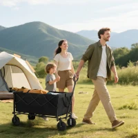 Outsunny Gartenwagen 100 kg belastbar klappbar Erweiterter Transportwagen mit herausnehmbare Plane Schwarz(m-2)