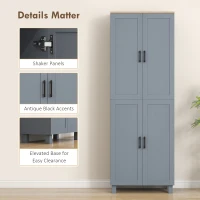 HOMCOM Freestanding Kitchen Cupboard, 4-Door Storage Cabinet with Adjustable Shelves, Modern Kitchen Pantry for Dining Room, 170cm, Grey Wood Effect(m-7)