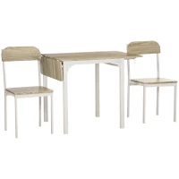 HOMCOM 3-delige Eetkamerset, Klaptafel met 2 Stoelen, 110 cm x 70 cm x 75 cm, Wit + Natuur(m-13)