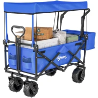 Outsunny Carro de Transporte Plegable con Toldo y Asa Telescópica Carga Máx. 68 kg para Playa Camping 117x55x98cm Azul(m-11)