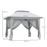 Outsunny 3.6 x 3.6 m Pop up Gazebo with Netting, Height Adjustable Party Tent Instant Canopy Sun Shade Shelter, Grey(m-3)