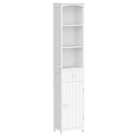 HOMCOM Armário de coluna multiuso branco para banheiro com prateleiras 34x24x170cm 3 prateleiras 1 porta e 1 gaveta(m-10)