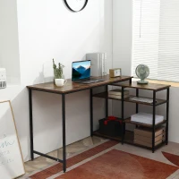 HOMCOM hoekbureau hoektafel PC-bureau computertafel kantoor tafel plank lade L-vorm spaanplaat metaal rustiek bruin 135 x 90 x 79 cm(m-2)
