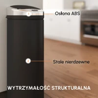 HOMCOM Kosz na śmieci z czujnikiem ruchu, stal nierdzewna, 30,5 cm x 30,5 cm x 81,5 cm, czarny(m-4)