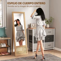 HOMCOM Espejo de Cuerpo Entero 160x50 cm con Marco de Madera y Soporte para Salón Dormitorio Natural(m-6)