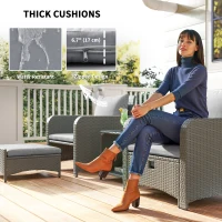 Outsunny Five Piece Rattan Garden Furniture Set with 2-Tier Coffee Table and Ottomans - Grey(m-7)