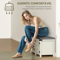 HOMCOM Banco Sapateira Rústico Organizador de Sapatos com Compartimentos para 7 Pares de Sapatos 100x40x48 cm Branco e Cinza(m-5)