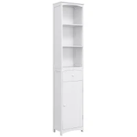 HOMCOM Armário de coluna multiuso branco para banheiro com prateleiras 34x24x170cm 3 prateleiras 1 porta e 1 gaveta(m-1)