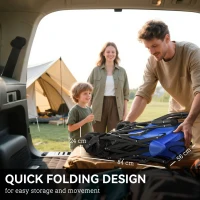 Outsunny Folding Trolley Cart Storage Wagon Beach Trailer 4 Wheels with Handle Overhead Canopy Cart Push Pull for Camping, Blue(m-4)