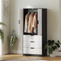 HOMCOM 2 Door Wardrobe, Modern Wardrobe with 3 Drawers and Hanging Rod for Bedroom, High Gloss White(m-7)