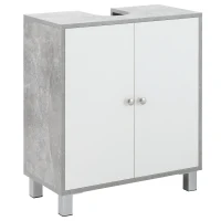 kleankin Meuble salle de bain meuble sous vasque sur pied placard 2 portes avec 2 étagères 60 x 30 x 68 cm gris blanc(m-11)