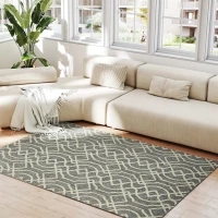 HOMCOM UV Resistant Indoor & Outdoor Area Rug, Easy-Cleaning Machine Washable Rug with Geometric Pattern for Patio, Garden, Kitchen, Bathroom or Living Room, 170 x 120 cm, Grey(m-8)