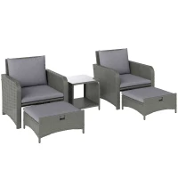 Outsunny Five Piece Rattan Garden Furniture Set with 2-Tier Coffee Table and Ottomans - Grey(m-1)