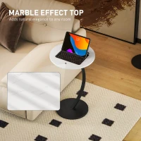 HOMCOM C Shaped Side Table, Round Bedside Table with Marble Effect Top, Modern Coffee Table Sofa End Table with Metal Frame for Living Room Bedroom Office, White(m-5)