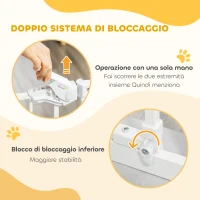 PawHut Cancelletto per Cani con Porta Piccola, Montaggio a Pressione e Chiusura Automatica, 74-80x91.4cm, Bianco(m-6)