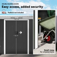 Outsunny 9ft x 4ft Metal Garden Shed, Outdoor Tool House with Foundation Kit, Ventilations and Double Doors, Dark Grey(m-5)